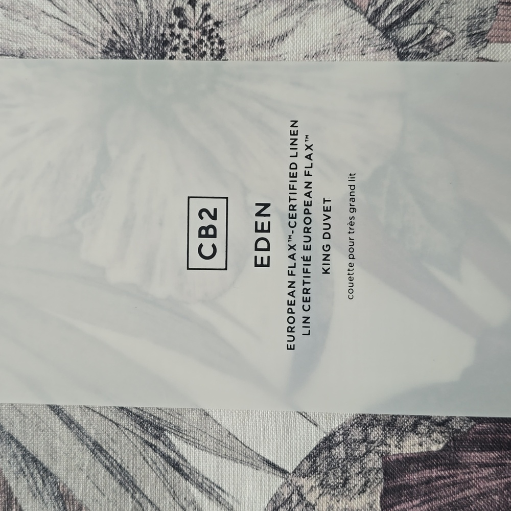 CB2 Eden Off White and Smoked Mauve Linen King Duvet Cover, Ratail $329.00 UAD - Picture 7 of 16